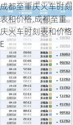 成都至重庆火车时刻表和价格,成都至重庆火车时刻表和价格E